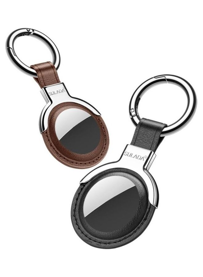 BGM - SULADA Protective Leather Case Cover with Switchable Keychain Ring For Apple AirTag Coffee Brown - Image 1