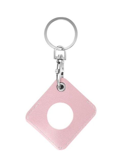Shockproof Square Shape PU Leather Anti-Scratch Protective Case Cover with Keychain Ring Loop For Apple AirTag Pink
