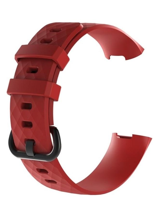 BGM Diamond Pattern Silicone Replacement Band For Fitbit Charge 3 Red - Image 2