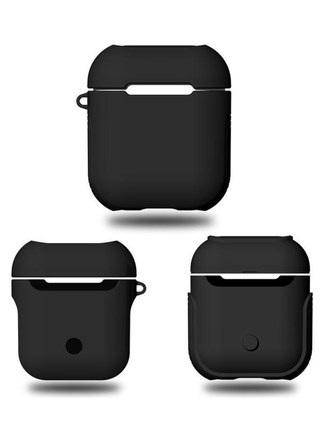 BGM - Frosted Rubber Paint And PC Bluetooth Earphones Case Anti-Lost Storage Bag For Apple AirPods 1/2 Black - Image 1
