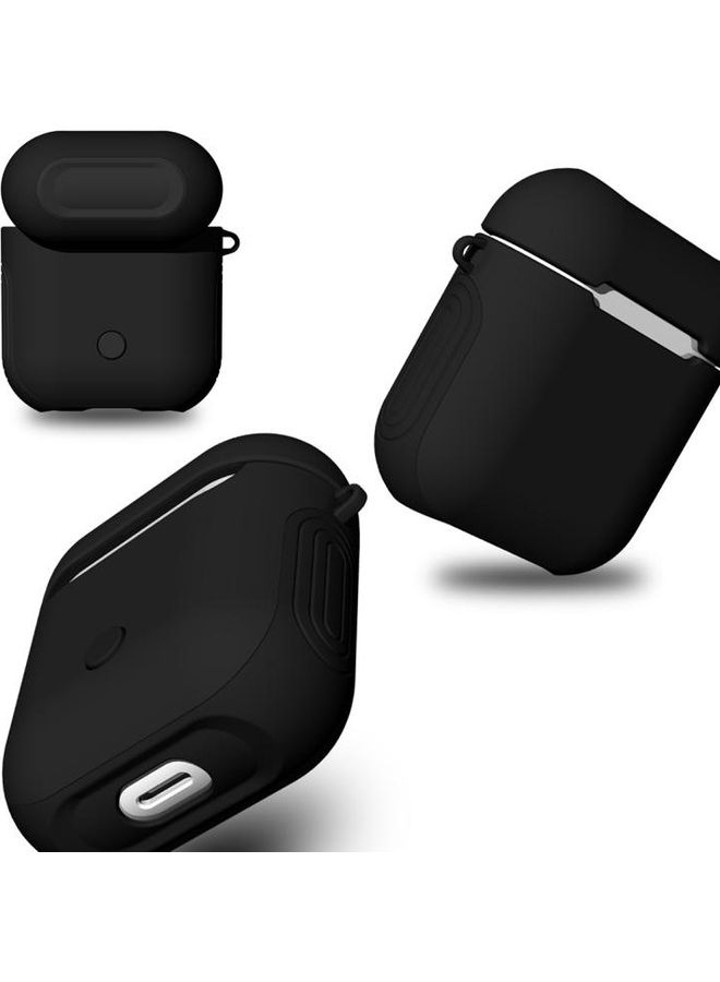 BGM - Frosted Rubber Paint And PC Bluetooth Earphones Case Anti-Lost Storage Bag For Apple AirPods 1/2 Black - Image 1