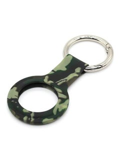 Wet Sticking Pattern Anti-Scratch Silicone Shockproof Protective Cover Case with Keychain Ring Loop For Apple AirTag Green Camouflage