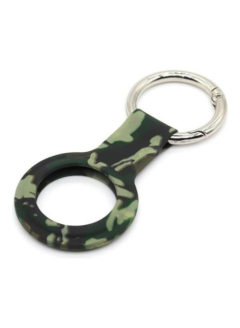 Wet Sticking Pattern Anti-Scratch Silicone Shockproof Protective Cover Case with Keychain Ring Loop For Apple AirTag Green Camouflage