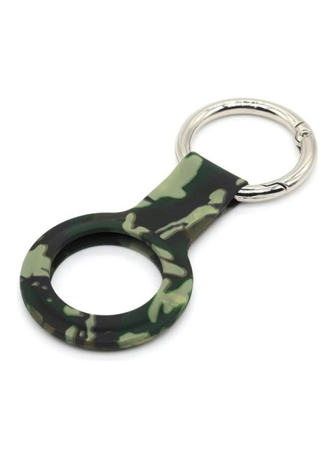 BGM - Wet Sticking Pattern Anti-Scratch Silicone Shockproof Protective Cover Case with Keychain Ring Loop For Apple AirTag Green Camouflage - Image 1
