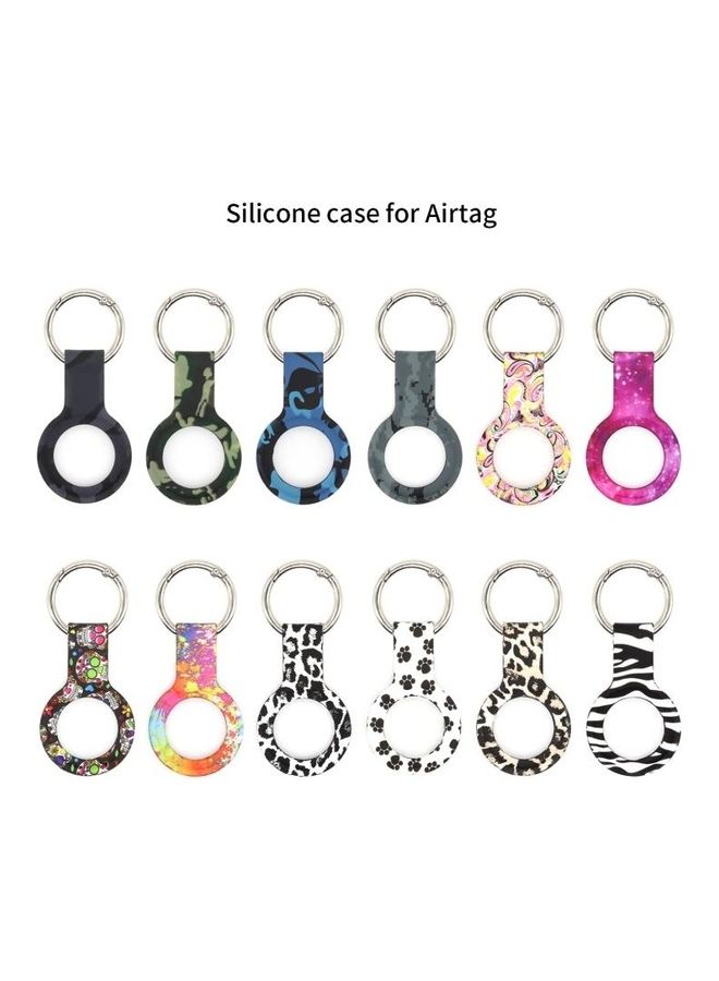 BGM - Wet Sticking Pattern Anti-Scratch Silicone Shockproof Protective Cover Case with Keychain Ring Loop For Apple AirTag Green Camouflage - Image 1