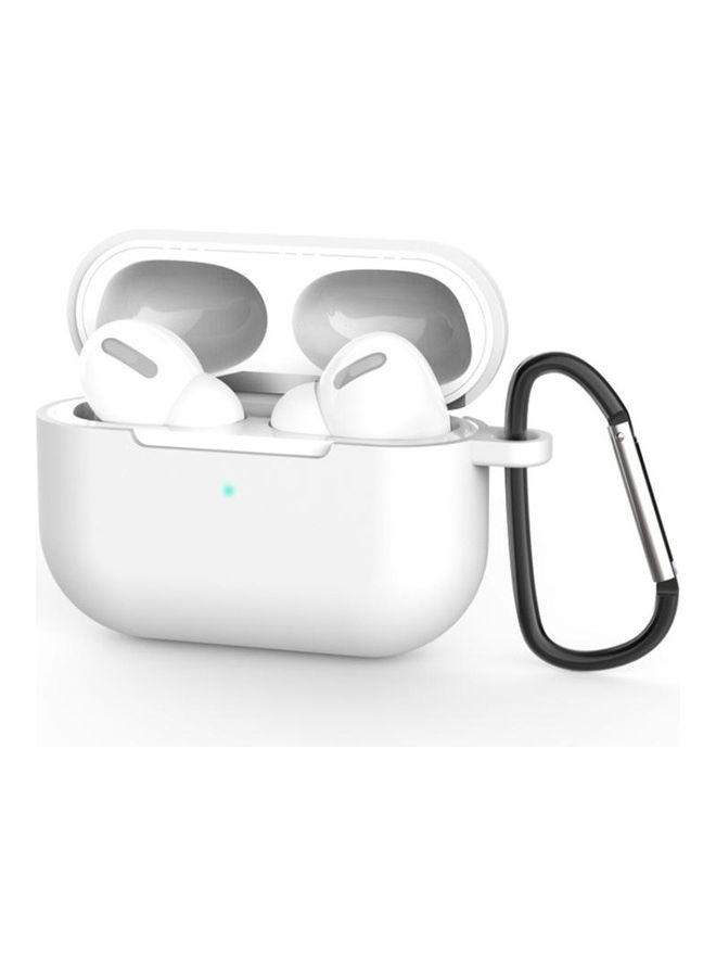 BGM Silicone Wireless Earphone Protective Case Cover With Lanyard Hole And Carabiner For Apple AirPods Pro White - Image 1