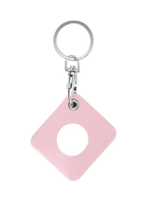 Square PU Leather Case Shockproof Anti-Scratch Case With Keychain For Apple AirTag Pink