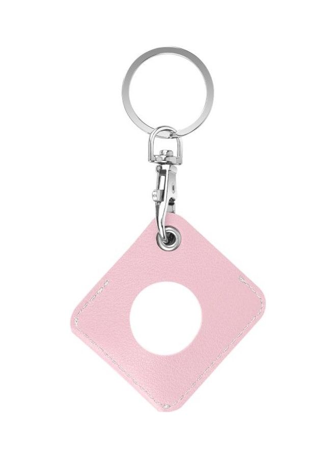 BGM - Square PU Leather Case Shockproof Anti-Scratch Case With Keychain For Apple AirTag Pink - Image 1