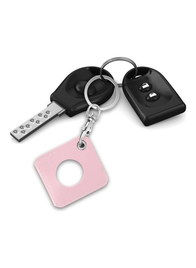 BGM - Square PU Leather Case Shockproof Anti-Scratch Case With Keychain For Apple AirTag Pink - Image 1