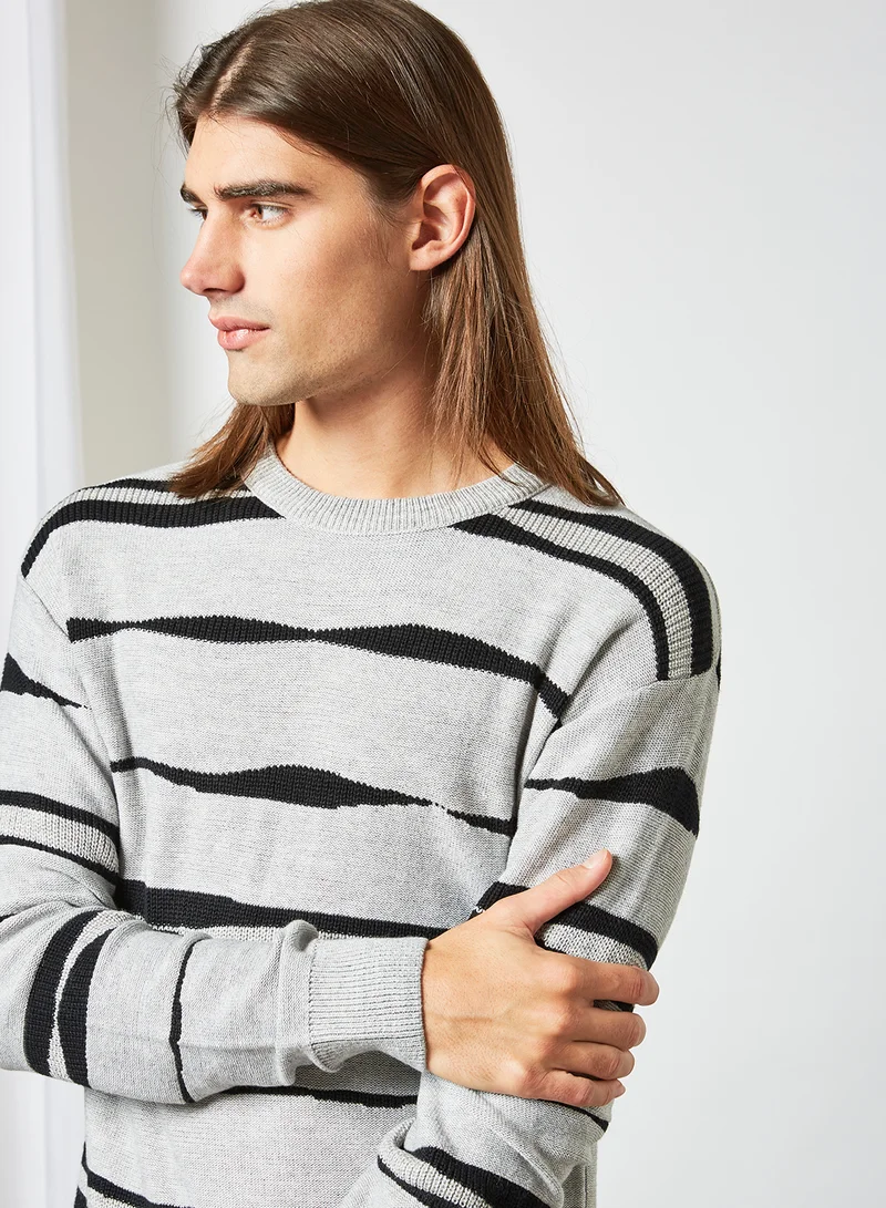 JACK & JONES Stripe Print Sweater Light Grey Melange
