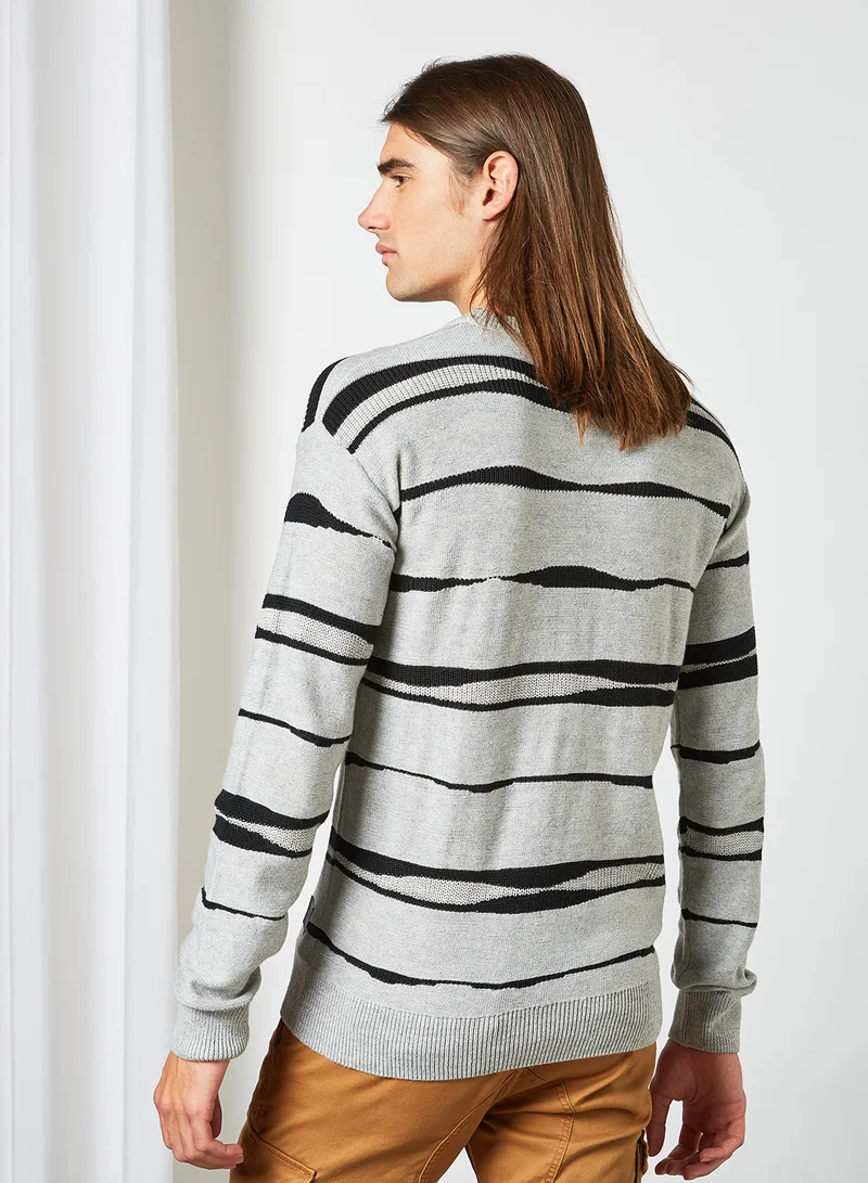 JACK & JONES Stripe Print Sweater Light Grey Melange