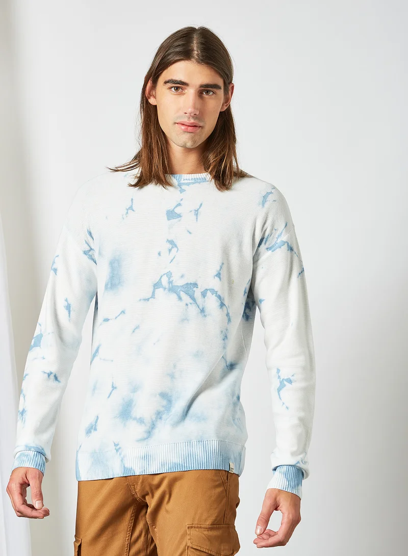 JACK & JONES Tie-Dye Knit Sweater White/Blue