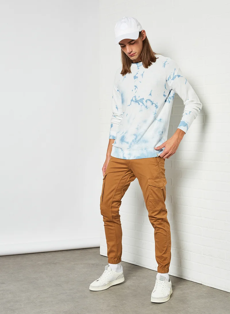 JACK & JONES Tie-Dye Knit Sweater White/Blue