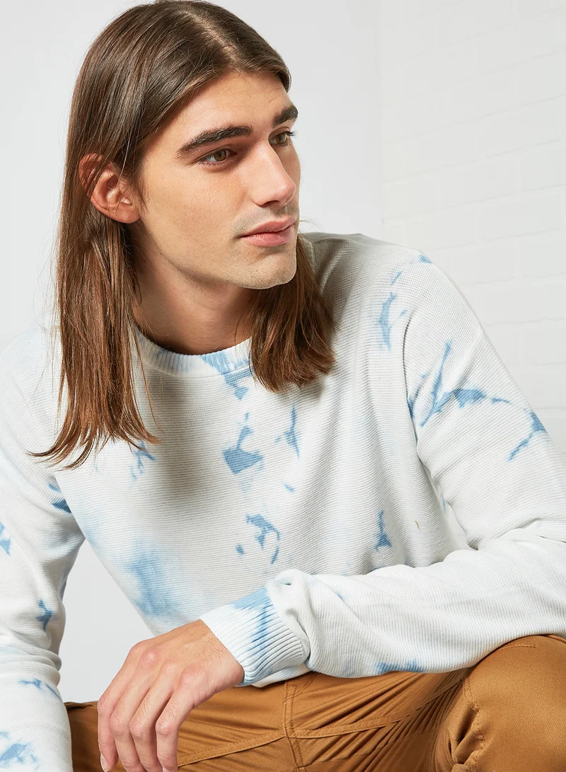 JACK & JONES Tie-Dye Knit Sweater White/Blue