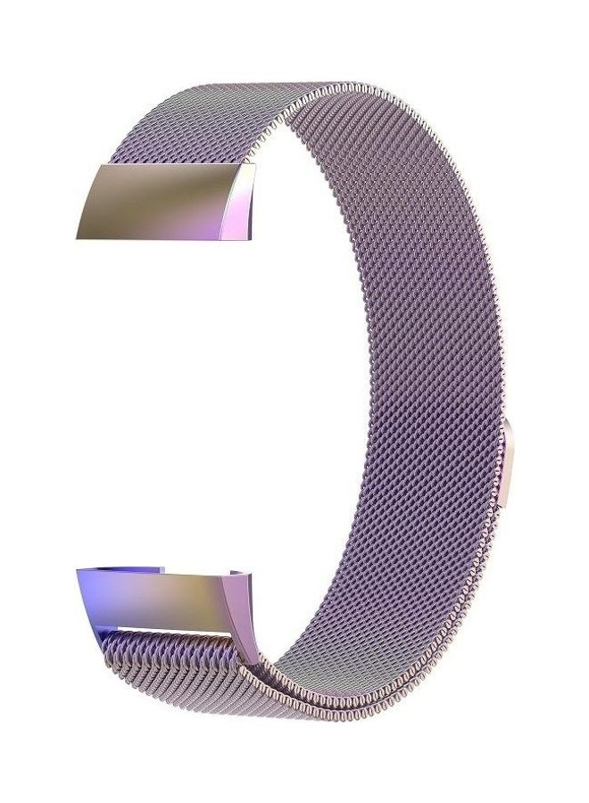 BGM Replacement Stainless Steel Magnet Wrist Strap For Fibit Charge 4 Purple/Gold - Image 2