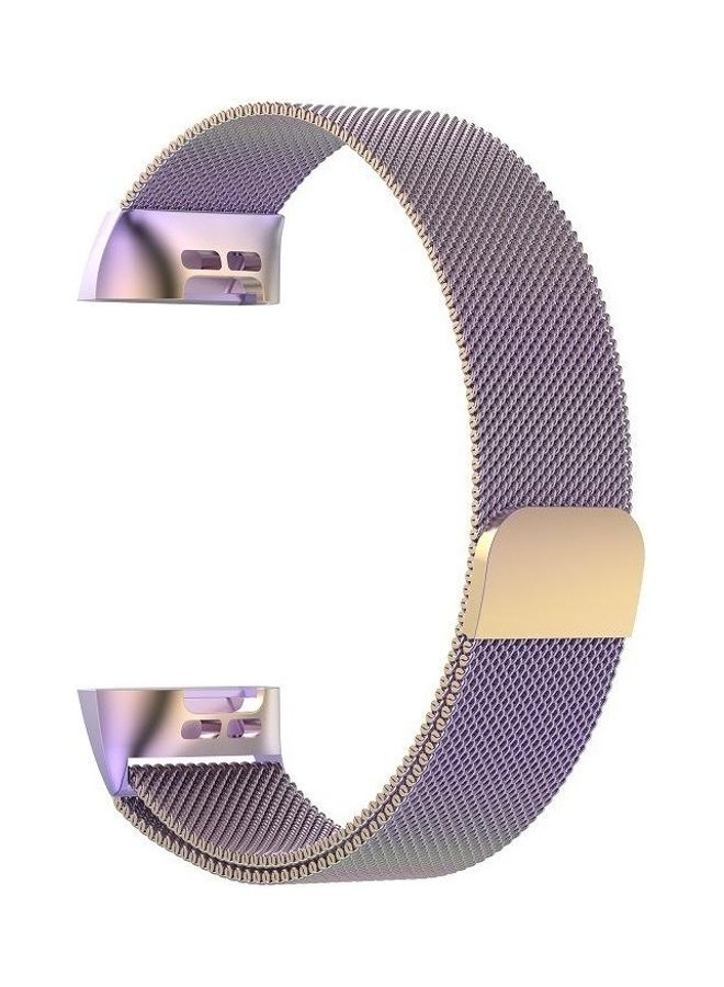 BGM Replacement Stainless Steel Magnet Wrist Strap For Fibit Charge 4 Purple/Gold - Image 3