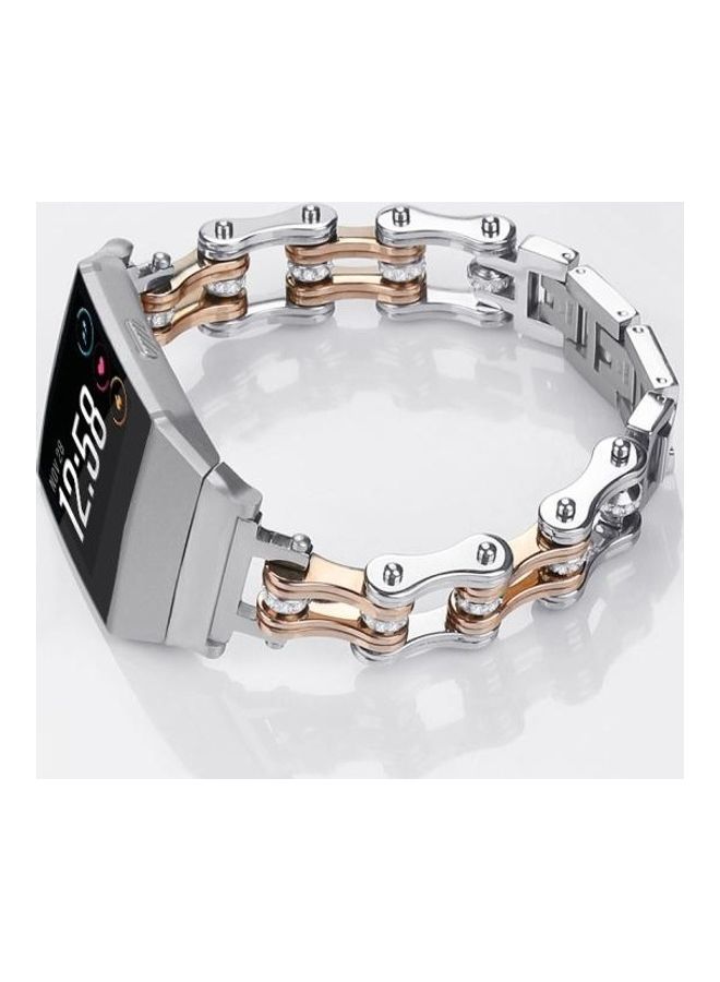 BGM Stainless Steel Locomotive Chain Strap Watchband For Fitbit Ionic Silver/Gold - Image 3