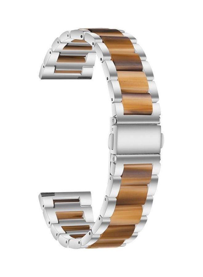 BGM Universal Three-Beads Stainless Steel And Resin Replacement Strap Watchband For Garmin Venu/Vivoactive 3 Music 20mm Silver/Brown - Image 1