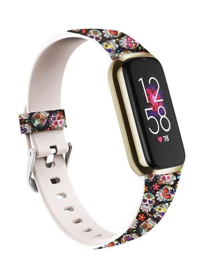 BGM Skull Printed Silicone Replacement Strap Watchband For Fitbit Luxe Special Edition Multicolour  - Image 2