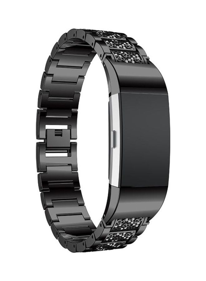 BGM Diamond-studded Solid Stainless Steel Wrist Strap Watch Band For Fitbit Charge 2 Black - Image 1