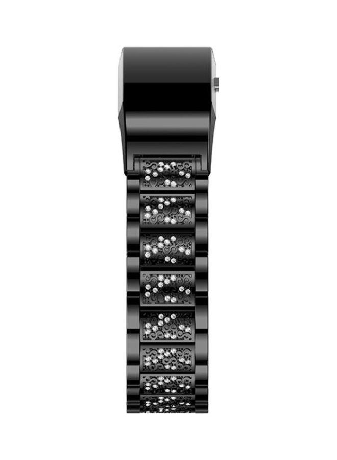 BGM Diamond-studded Solid Stainless Steel Wrist Strap Watch Band For Fitbit Charge 2 Black - Image 3