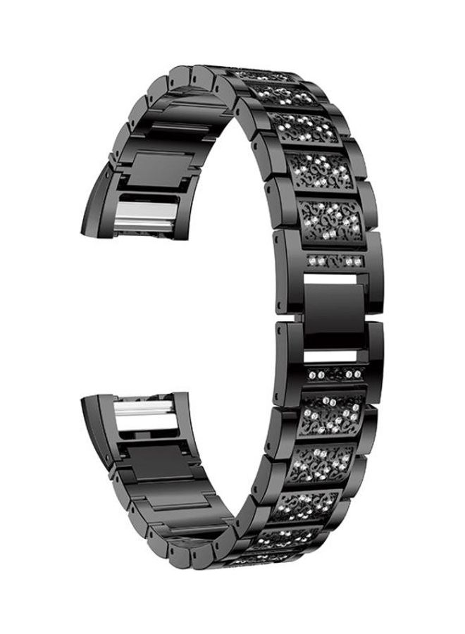 BGM Diamond-studded Solid Stainless Steel Wrist Strap Watch Band For Fitbit Charge 2 Black - Image 4