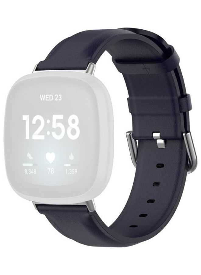 BGM Round Tail Leather Strap For Fitbit Versa 3/Fitbit Sense Navy Blue - Image 1