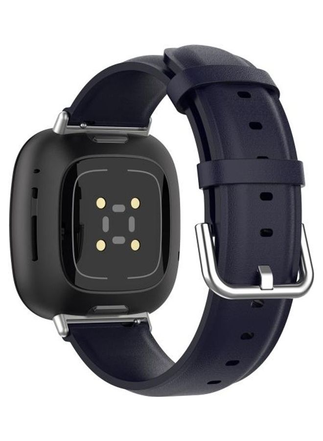 BGM Round Tail Leather Strap For Fitbit Versa 3/Fitbit Sense Navy Blue - Image 2