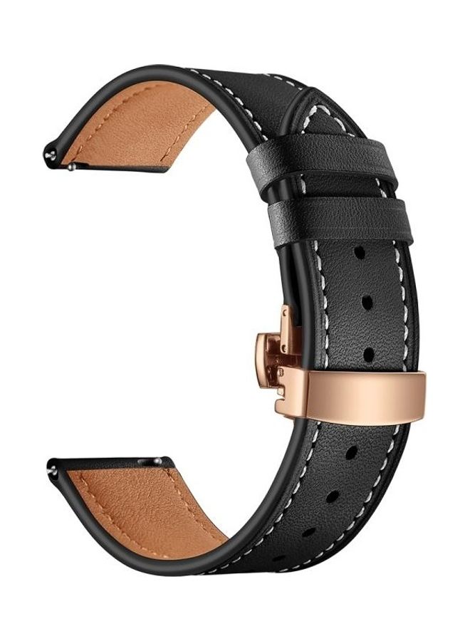 BGM Leather Butterfly Buckle Strap Rose Gold 22mm For Huawei Watch GT2e / GT2 46mm Black  - Image 2
