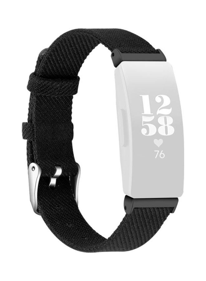 BGM Nylon Canvas Strap Metal Connector Size: Small Size For Fitbit Inspire HR Black - Image 1