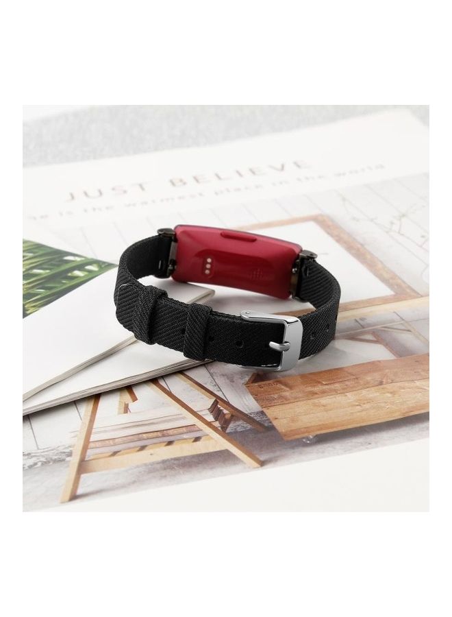 BGM Nylon Canvas Strap Metal Connector Size: Small Size For Fitbit Inspire HR Black - Image 4