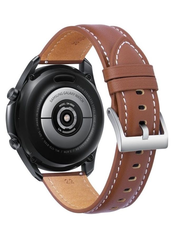 BGM 45mm Leather Silver Buckle Replacement Strap Watchband For Samsung Galaxy Watch3 Brown - Image 1