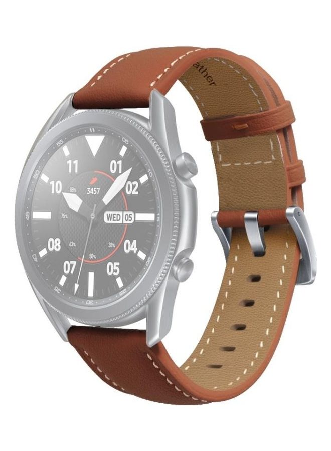 BGM 45mm Leather Silver Buckle Replacement Strap Watchband For Samsung Galaxy Watch3 Brown - Image 2