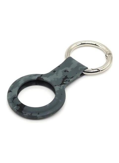 Wet Sticking Pattern Anti-Scratch Silicone Shockproof Protective Cover Case with Keychain Ring Loop For Apple AirTag Grey Camouflage