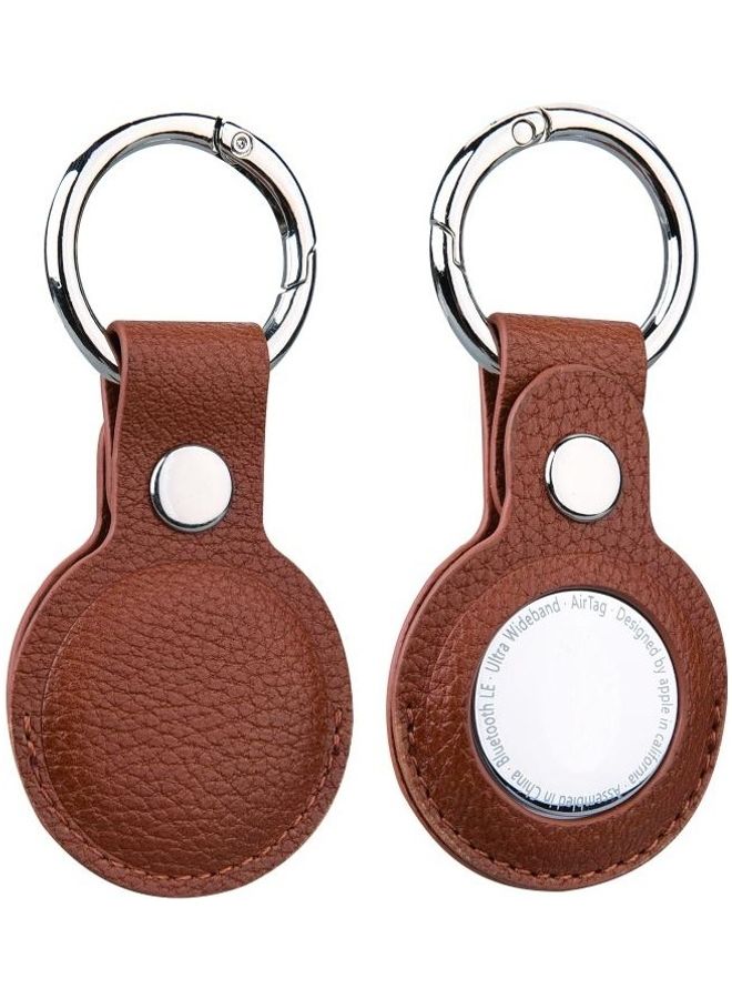 بي جي إم Litchi Texture Leather Protective Case with Key Ring for Apple AirTag Brown  - Image 1