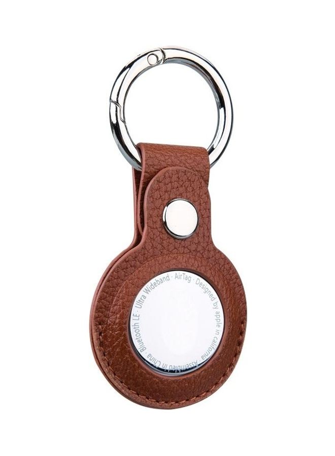 بي جي إم Litchi Texture Leather Protective Case with Key Ring for Apple AirTag Brown  - Image 2
