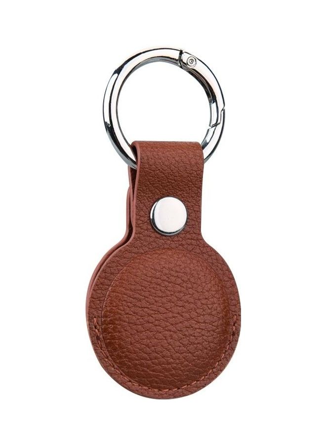 بي جي إم Litchi Texture Leather Protective Case with Key Ring for Apple AirTag Brown  - Image 3