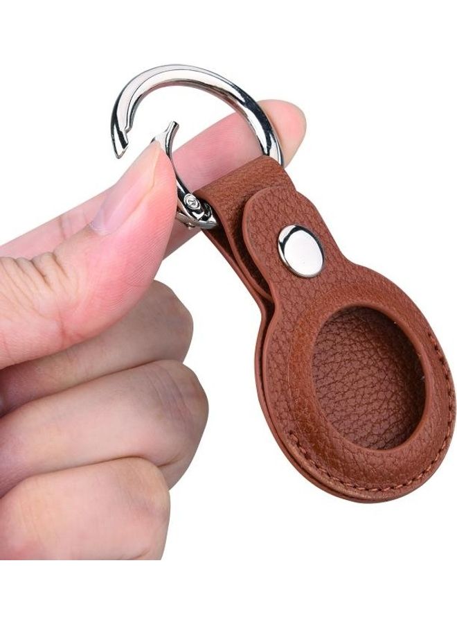 بي جي إم Litchi Texture Leather Protective Case with Key Ring for Apple AirTag Brown  - Image 4