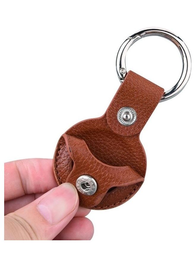 بي جي إم Litchi Texture Leather Protective Case with Key Ring for Apple AirTag Brown  - Image 5