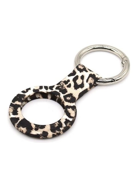 Shockproof Wet Sticking Pattern Anti-Scratch Silicone Protective Case Cover with Keychain Ring Loop For Apple AirTag Brown Leopard