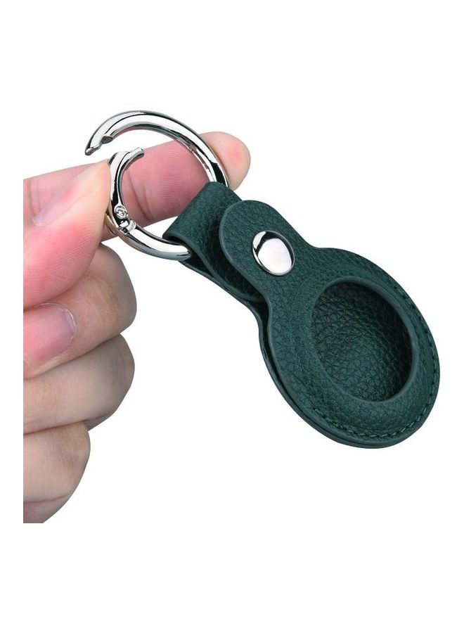 BGM - Litchi Texture Leather Protective Case with Key Ring for Apple AirTag Green - Image 1