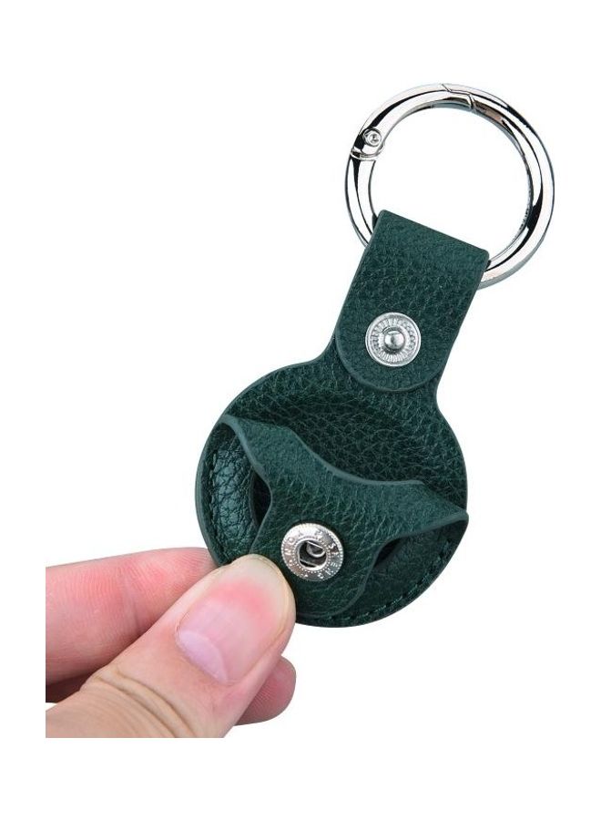 BGM - Litchi Texture Leather Protective Case with Key Ring for Apple AirTag Green - Image 1