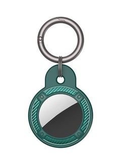 Round Shape Carbon Fiber Anti-fall Case with Keychain Ring for Apple AirTag Green