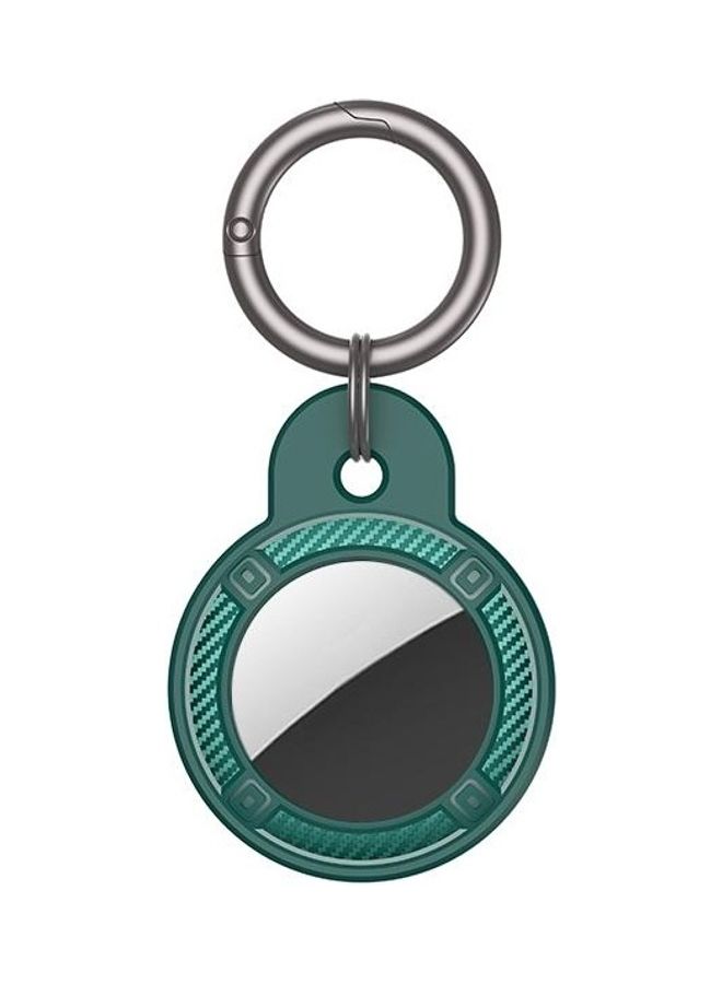 BGM - Round Shape Carbon Fiber Anti-fall Case with Keychain Ring for Apple AirTag Green - Image 1