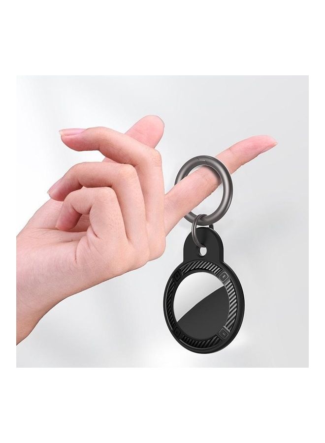 BGM - Round Shape Carbon Fiber Anti-fall Case with Keychain Ring for Apple AirTag Green - Image 1