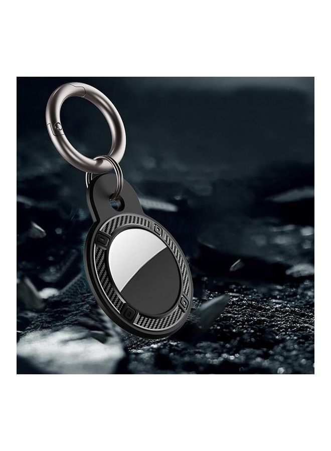 BGM - Round Shape Carbon Fiber Anti-fall Case with Keychain Ring for Apple AirTag Green - Image 1