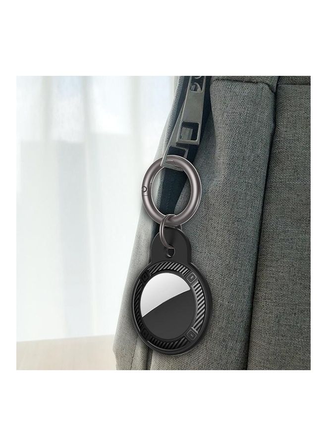 BGM - Round Shape Carbon Fiber Anti-fall Case with Keychain Ring for Apple AirTag Green - Image 1