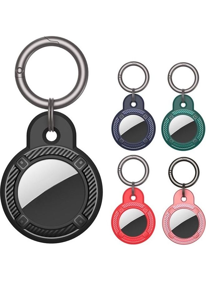 BGM - Round Shape Carbon Fiber Anti-fall Case with Keychain Ring for Apple AirTag Green - Image 1