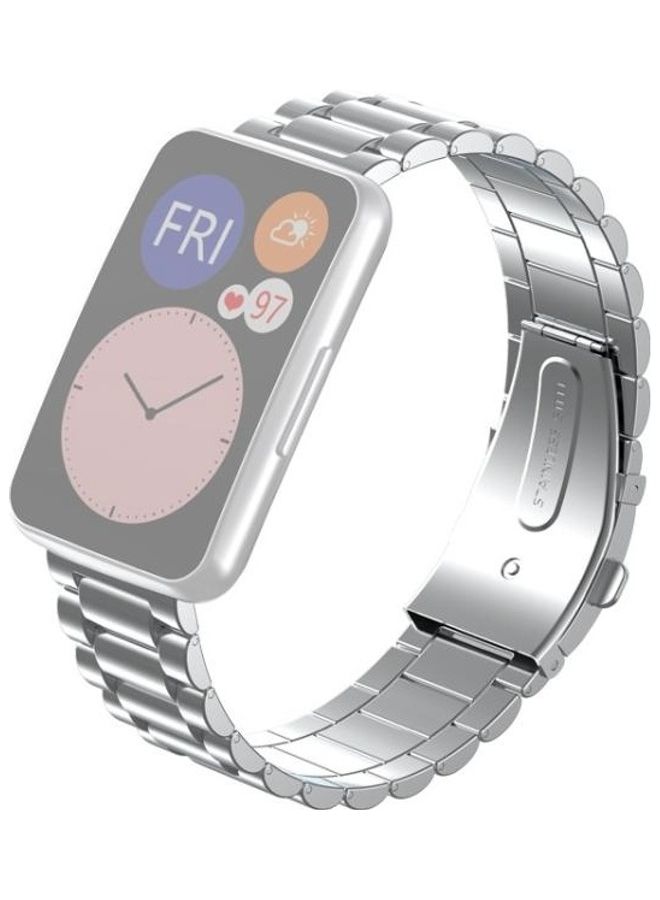 BGM For Huawei Watch Fit Three Beads Metal Replacement Strap Watchband Silver - Image 1