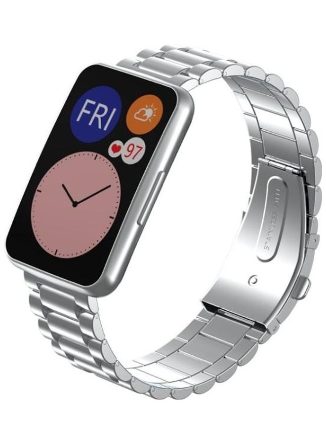 BGM For Huawei Watch Fit Three Beads Metal Replacement Strap Watchband Silver - Image 2